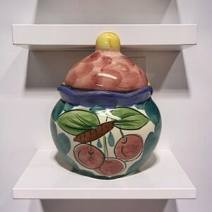 Tabletops Unlimited Fruita de Rosa Sugar Bowl Hand Painted Ceramic 1994 Vintage